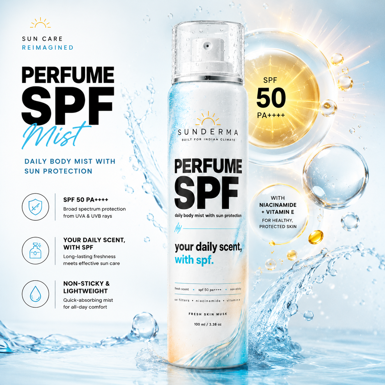 Sunderma Perfume Sunscreen SPF 50+ PA++++ | Fresh Protection for Indian Heat