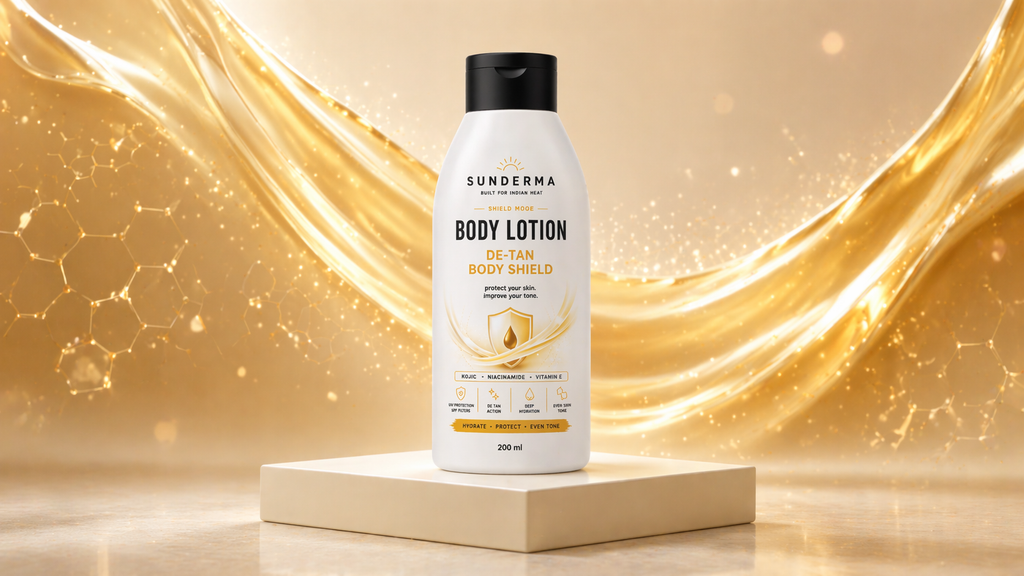 Sunderma De-Tan Body Shield Lotion — SPF Protection + Even Tone Care