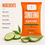 SUNDERMA ReApplyPrep Sun Defense SPF Boost Prep Wipes with Aloe Vera, Green Tea, Cucumber, Niacinamide & Panthenol for Dust, Sweat, Oil & Sunscreen Reapplication | 30 Wipes