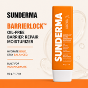 SUNDERMA BarrierLock Oil-Free Barrier Repair Moisturizer with Ceramides, Niacinamide, Panthenol, Centella & Hyaluronic Acid for Oily, Combination & Dehydrated Skin | 50 g