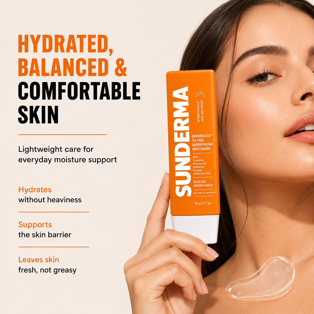 SUNDERMA BarrierLock Oil-Free Barrier Repair Moisturizer with Ceramides, Niacinamide, Panthenol, Centella & Hyaluronic Acid for Oily, Combination & Dehydrated Skin | 50 g