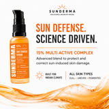 SUNDERMA 15% Sun Damage Serum with 3-O Ethyl Ascorbic Acid, Niacinamide, Alpha-Arbutin & Kakadu Plum for Dull, Uneven & Pigmented Skin | 30 ml