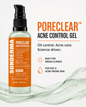 SUNDERMA PoreClear Acne Control Gel with Salicylic Acid, Niacinamide, Zinc PCA, Tea Tree & Centella for Oily & Acne-Prone Skin | 30 ml