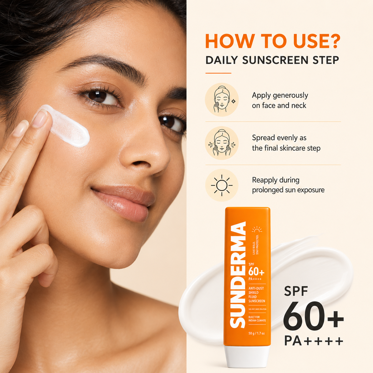 SUNDERMA Anti-Dust Shield SPF 60+ Sunscreen | Lightweight Milky Fluid Sunscreen for Sun, Dust, Sweat & Pollution | 50g