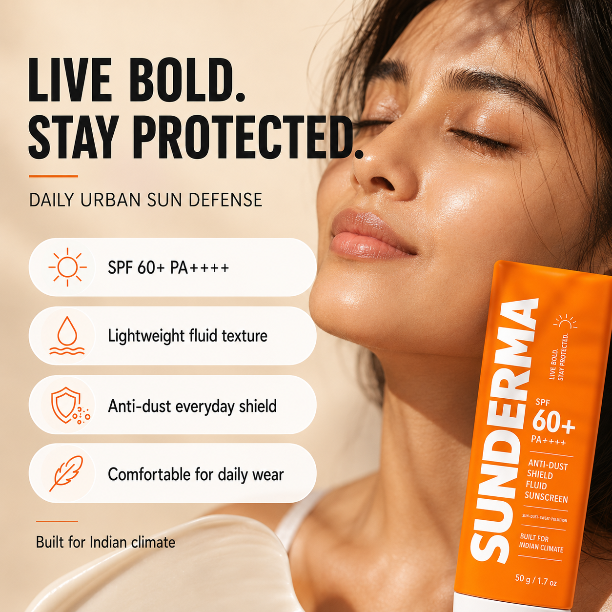SUNDERMA Anti-Dust Shield SPF 60+ Sunscreen | Lightweight Milky Fluid Sunscreen for Sun, Dust, Sweat & Pollution | 50g